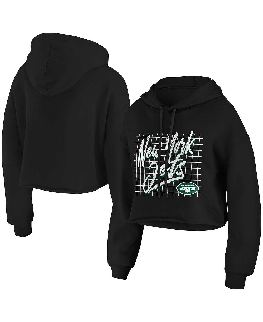 Женское худи WEAR by Erin Andrews Black New York Jets Domestic Cropped Pullover
