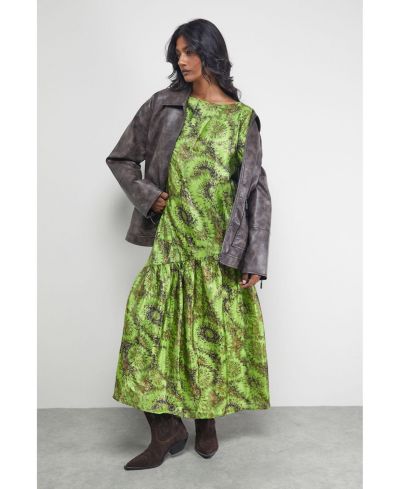 Warehouse Women's Asymmetric Seam Volume Sleeve Midi Dress
