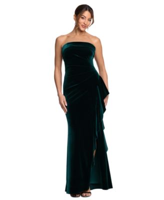 XSCAPE Women's Strapless Ruched Velvet Gown
