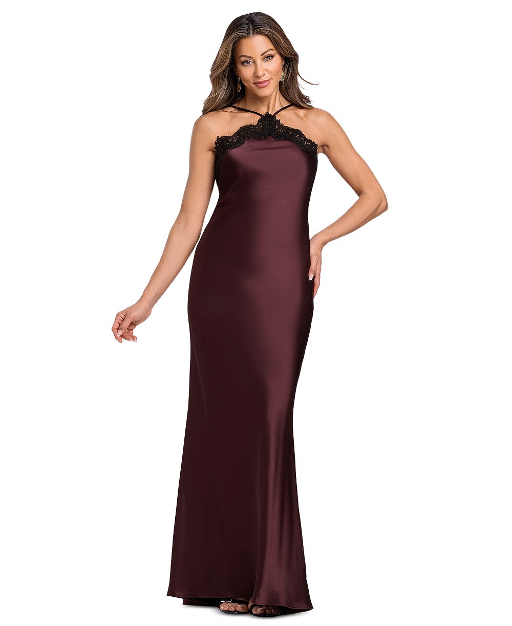 Женское вечернее платье XSCAPE Satin Lace Combination Halter Gown