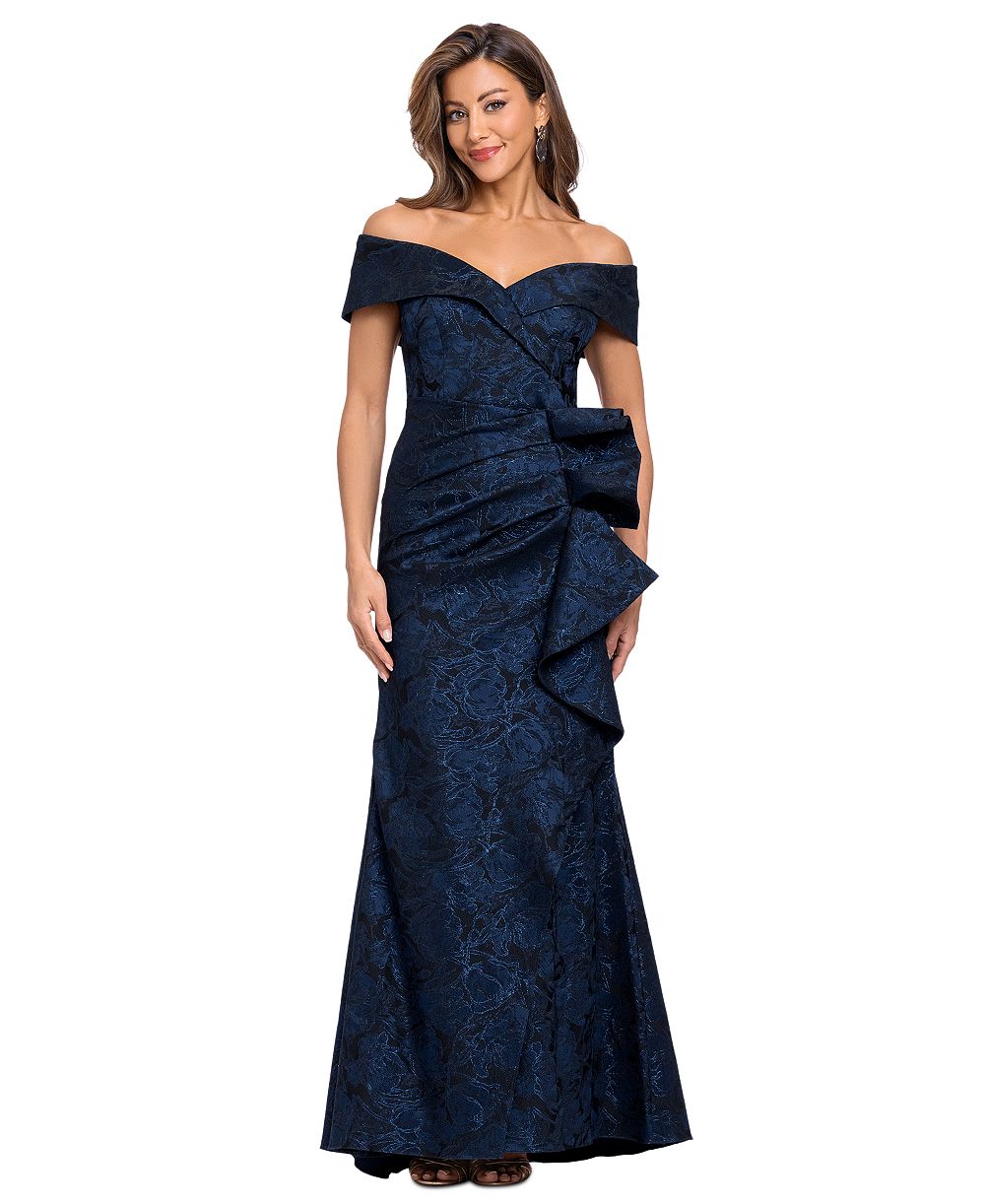 Женское вечернее платье XSCAPE Women's Off-the-Shoulder Brocade Ruffle Gown