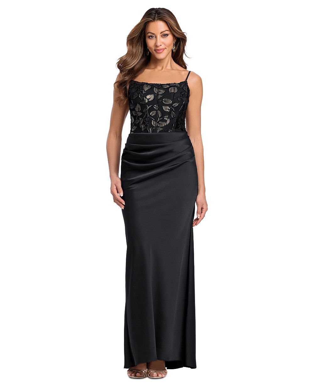 Betsy & Adam Женский Floral Square Neck Gown