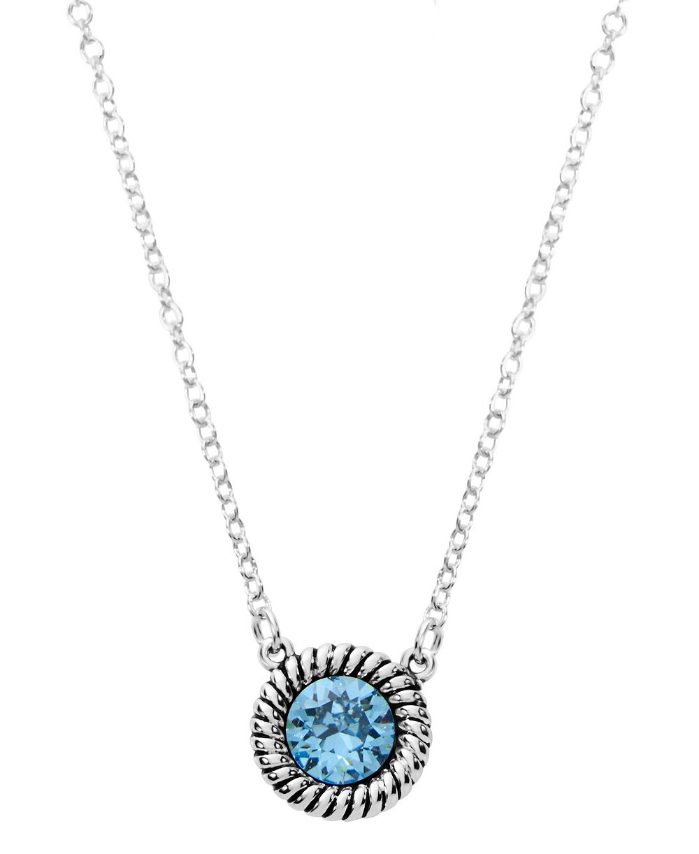 Macy's Sterling Silver 18" Crystal Oxidized Rope Edge Necklace