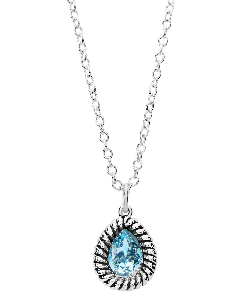 Macy's Sterling Silver Pear-Shaped Crystal Oxidized Rope Edge Necklace