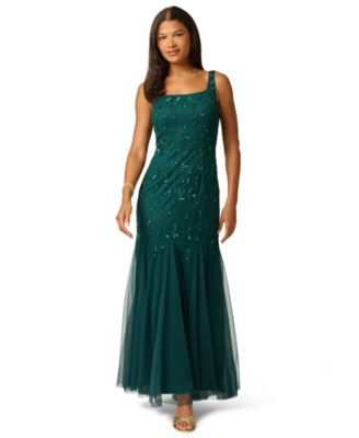 Женское платье Adrianna Papell Beaded-Mesh Square Neck Long