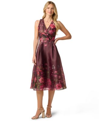 Платье миди Adrianna Papell Women's V-Neck Printed Organza