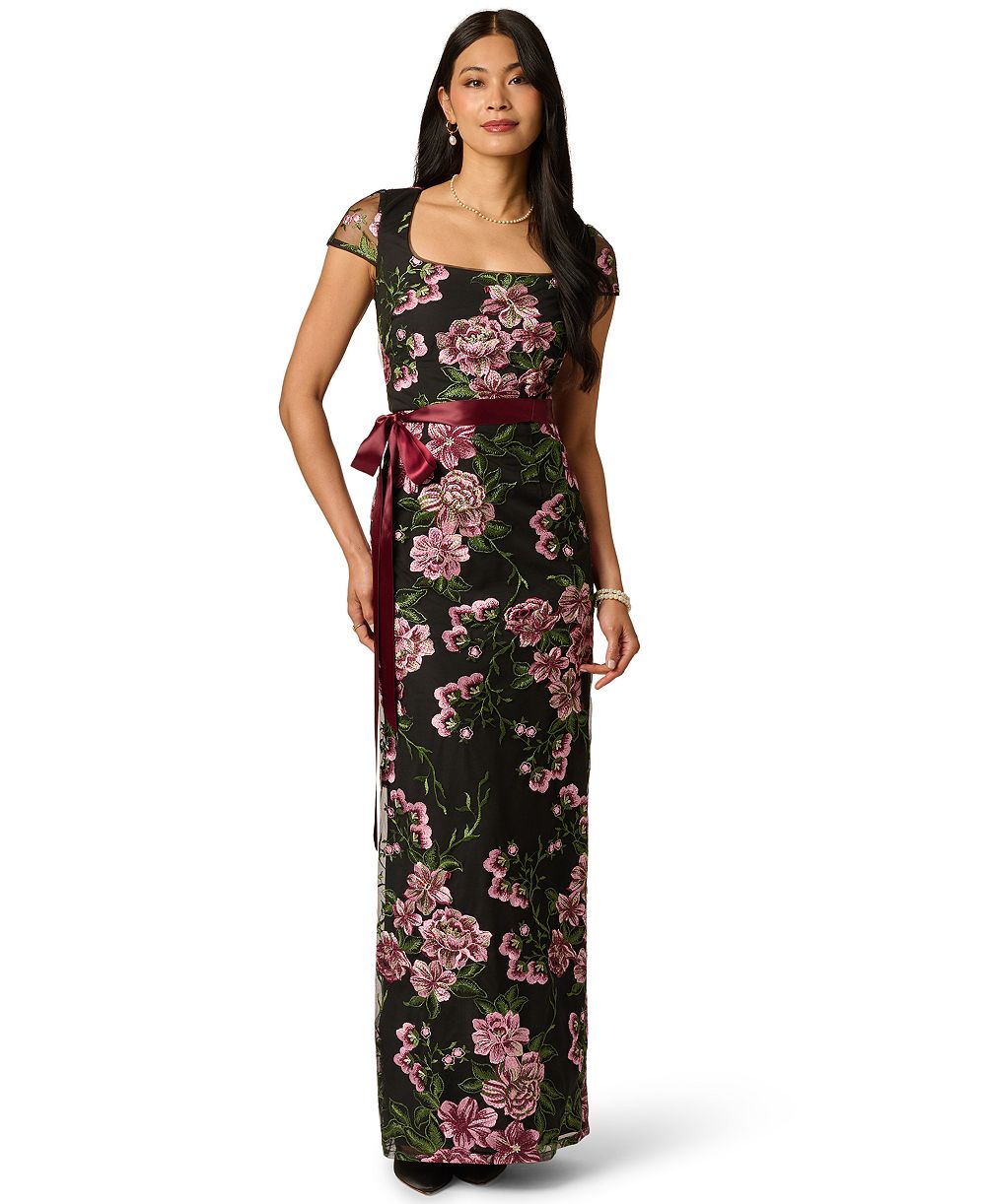 Женское вечернее платье Adrianna Papell Cascading Floral Column Square-Neck Gown