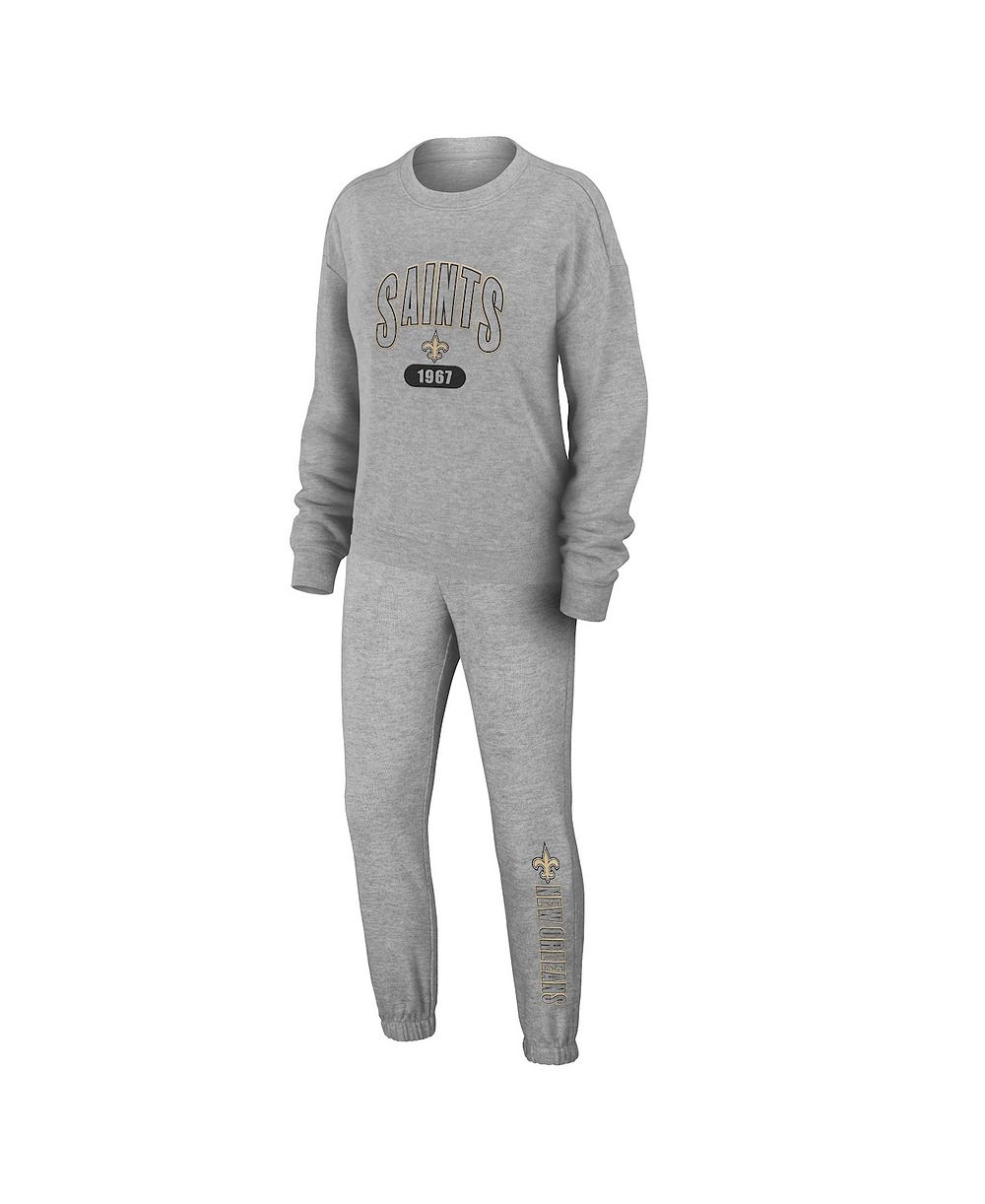 WEAR by Erin Andrews Women's 2-Piece Heather Gray New Orleans Saints Plus Size Knitted Tri-Blend Long Sleeve T-Shirt & Pants Lounge Set
