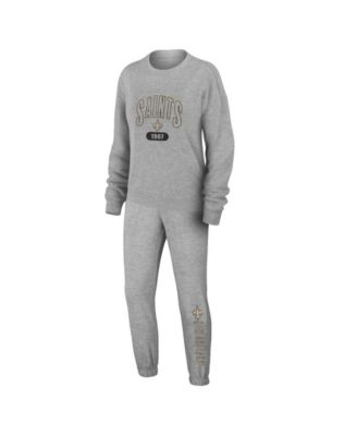 Комплект WEAR by Erin Andrews Women's 2-Piece Heather Gray New Orleans Saints Plus Size Knitted Tri-Blend Long Sleeve T-Shirt & Pants Lounge Set