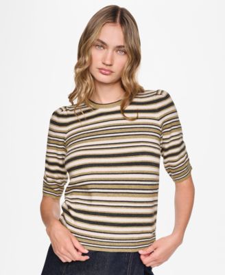 DKNY Jeans свитер женский Petite в полоску с пышными рукавами