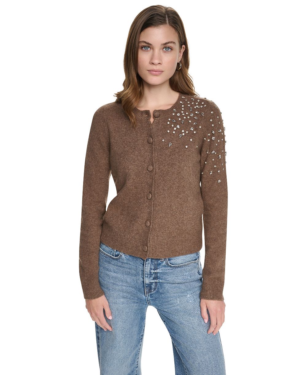 DKNY Jeans Petite Embellished Button-Front Cardigan