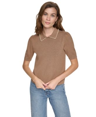 DKNY Jeans укороченный пуловер-поло с короткими рукавами и украшениями