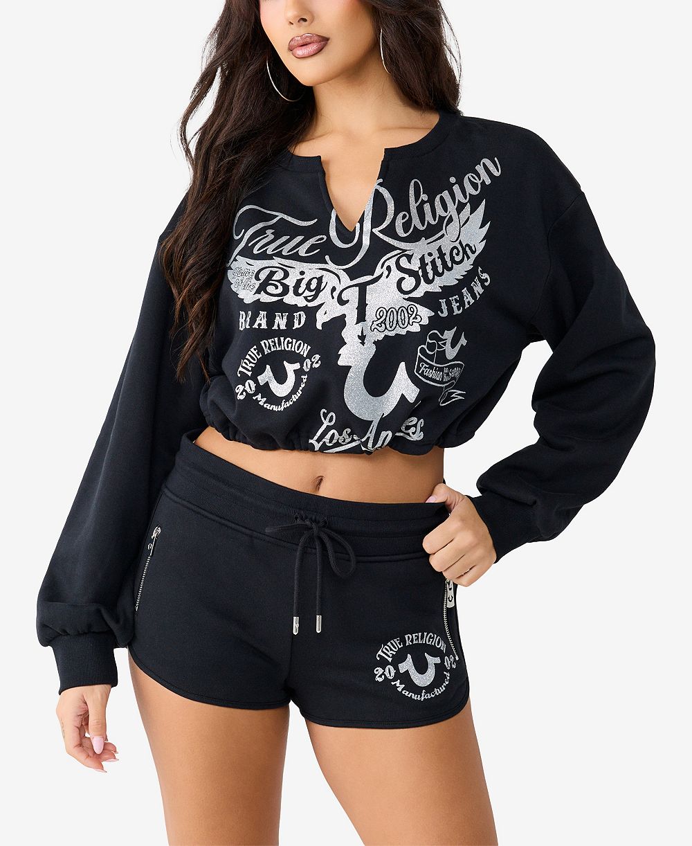 True Religion Женский укороченный топ с V-образным вырезом и принтом