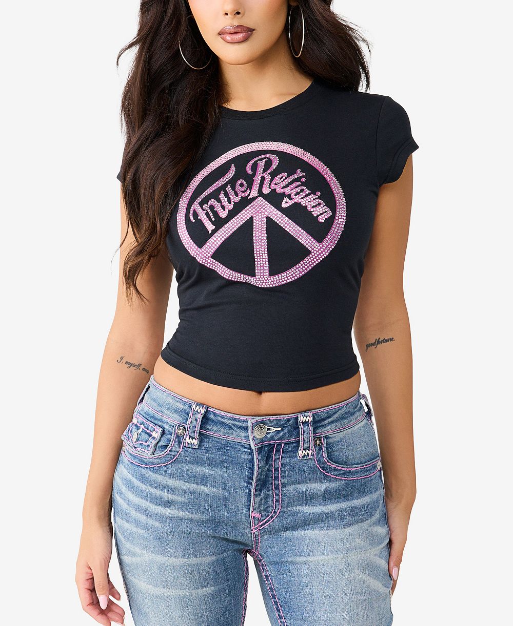 Женская укороченная футболка True Religion Crystal Peace Sign Graphic Crop Baby