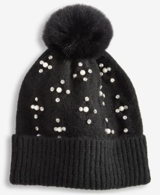 I.N.C. International Concepts Women's Imitation-Pearl Cable-Knit Beanie, Macy's Exclusive