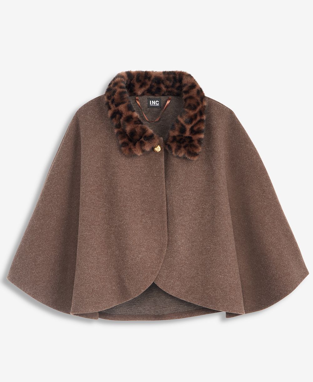 Женская укороченная накидка I.N.C. International Concepts Solid Faux-Fur Animal-Print-Collar