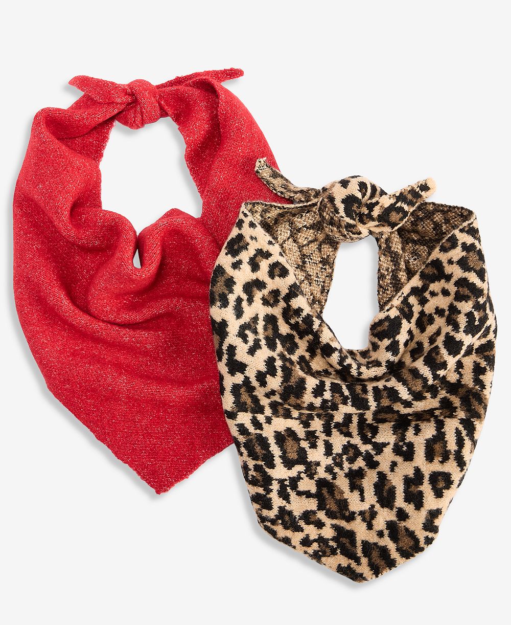 I.N.C. International Concepts Women's Leopard-Print and Solid Two-Pack Triangle Scarf Gift Set, Macy's Exclusive