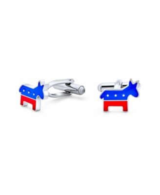 Bling Jewelry USA запонки Animal Donkey, красный, белый, синий, из нержавеющей стали