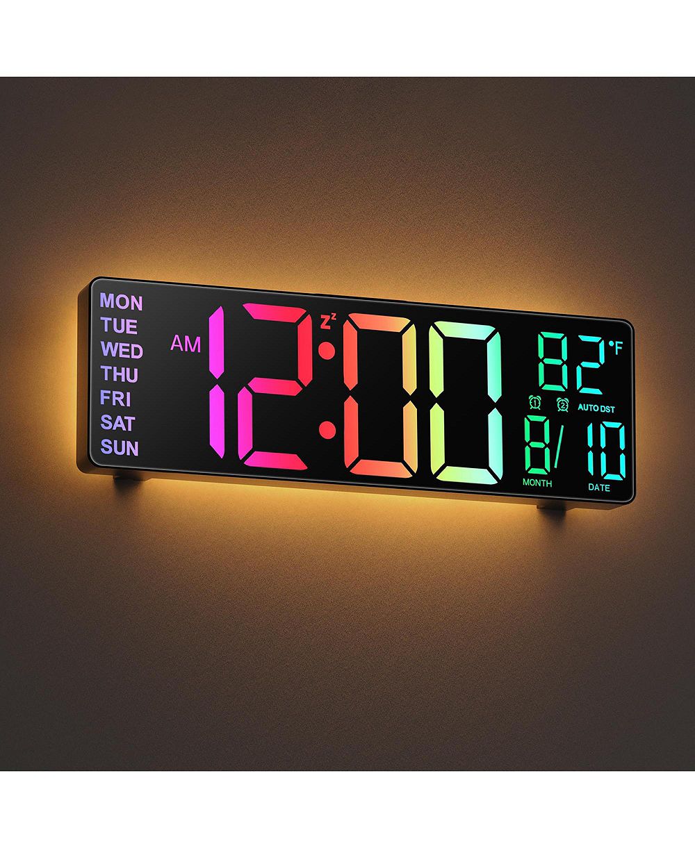 JALL 10.5" Digital Alarm Night Light Wall Clock