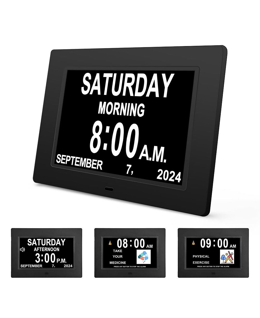 JALL 8 Inch Large Screen Digital Calendar Clock Multiple Alarms (2 to 5) Auto Dimming AM PM Clear Digits Perfect for Elderly and Impaired Vision