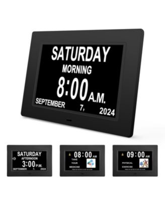 JALL 8 Inch Large Screen Digital Calendar Clock Multiple Alarms (2 to 5) Auto Dimming AM PM Clear Digits Perfect for Elderly and Impaired Vision