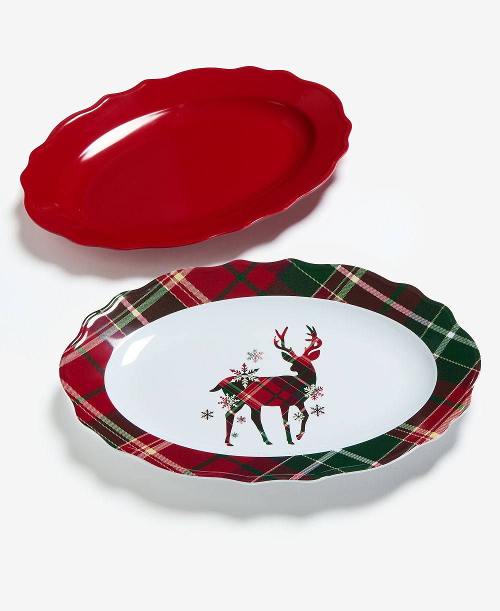 Овальный поднос Tinsel And Frost Melamine Tartan Plaid Deer, набор из 2 шт