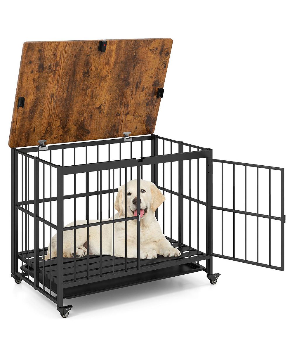 COZITO Foldable Dog Crate Furniture Large with Removable Tray and Lockable Door