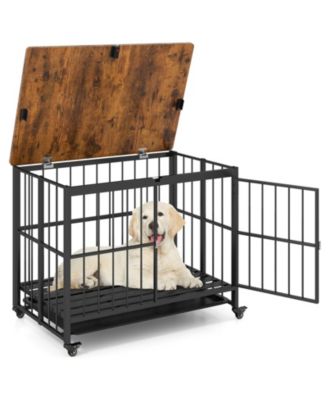 COZITO Foldable Dog Crate Furniture Large with Removable Tray and Lockable Door