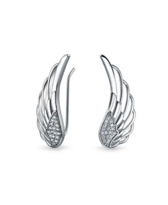 Bling Jewelry серьги-клипсы Spiritual Guardian Angel Wing с камнями CZ