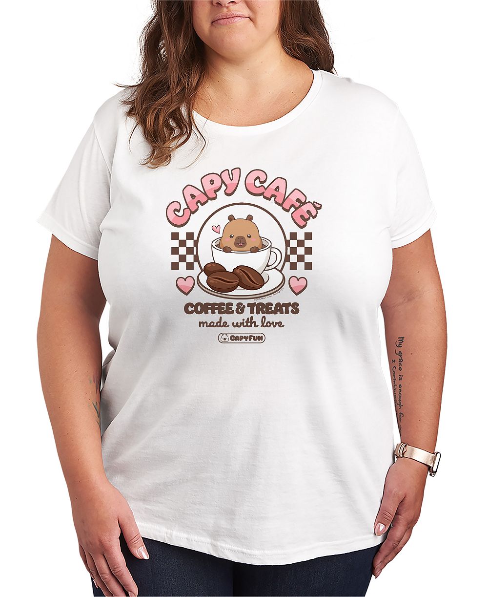 Hybrid Apparel Plus Size CapyFun Café Coffee Graphic T-Shirt