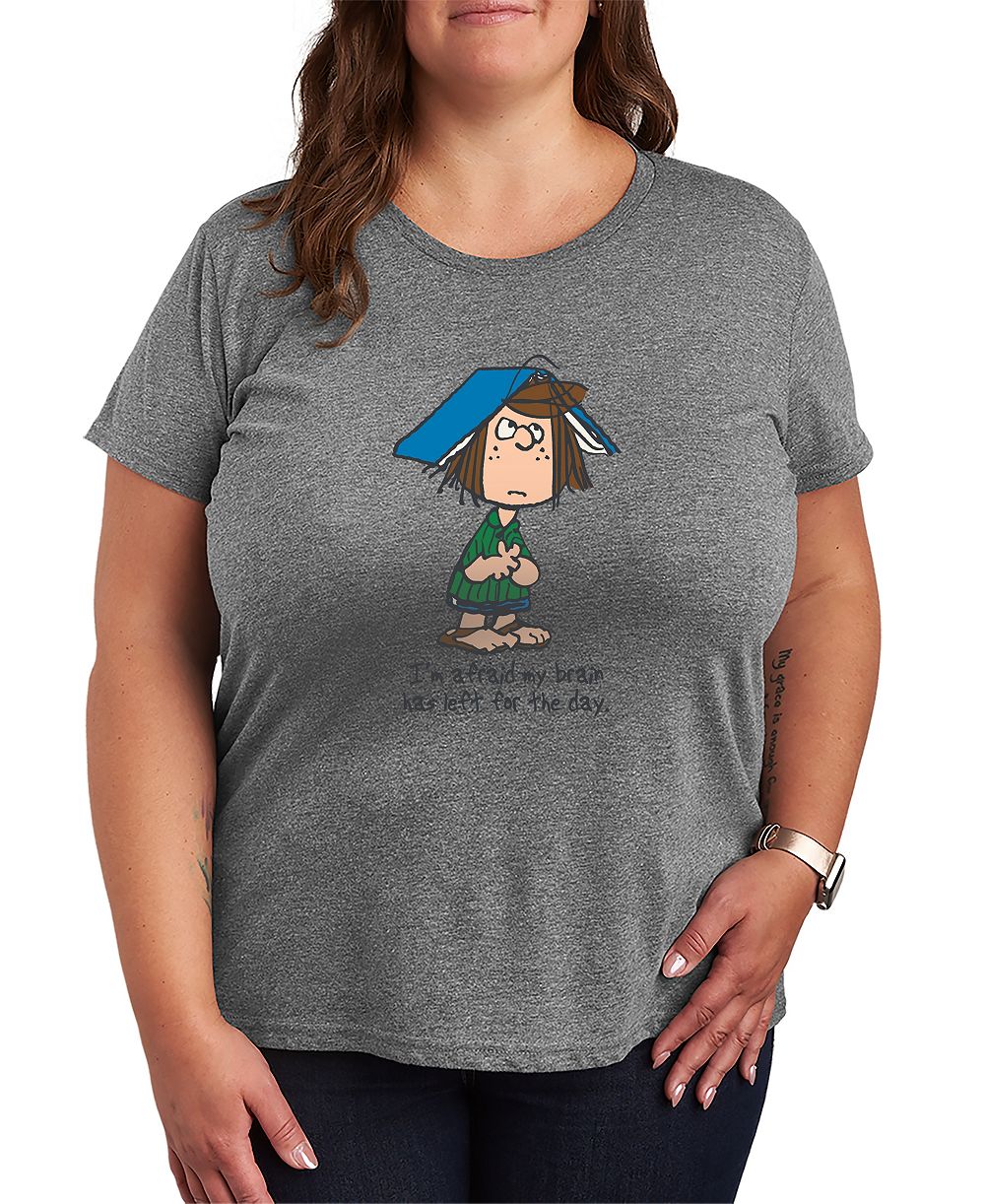 Hybrid Apparel Plus Size Peanuts Peppermint Patty Brain Left for the Day Graphic T-Shirt