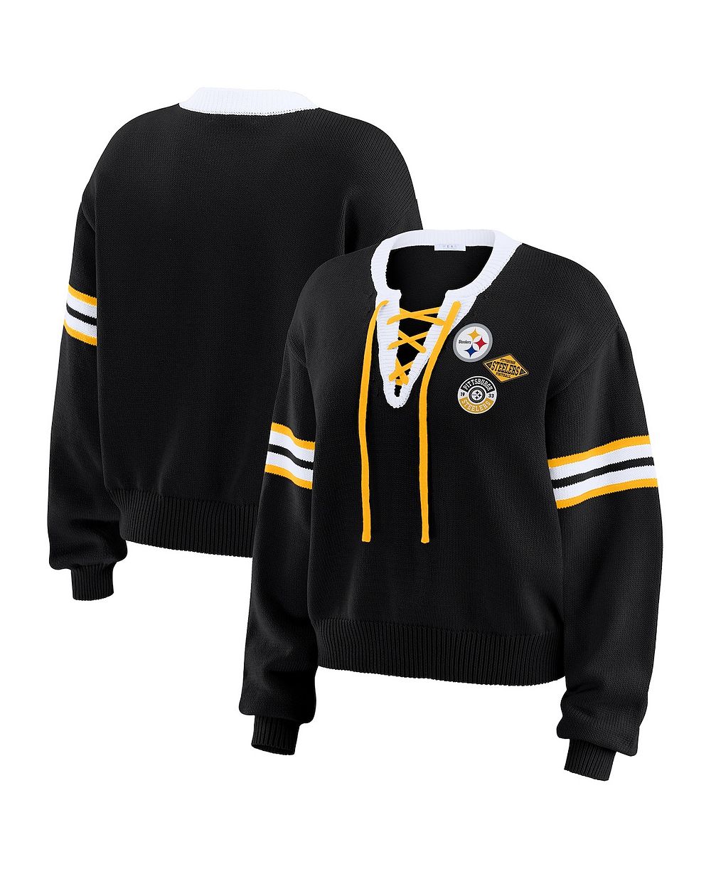 Женский черный свитер WEAR by Erin Andrews с завязками Pittsburgh Steelers