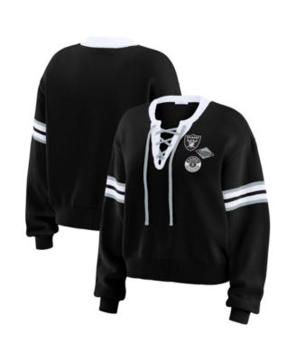 WEAR by Erin Andrews Women's Black Las Vegas Raiders Lace-Up Pullover Sweatshirt