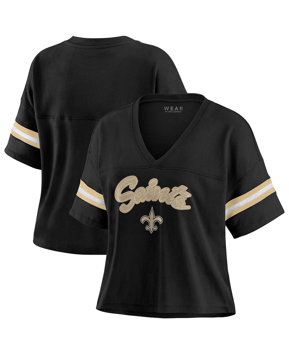 Женская футболка WEAR by Erin Andrews, черная, New Orleans Saints, Plus Size, с V-образным вырезом
