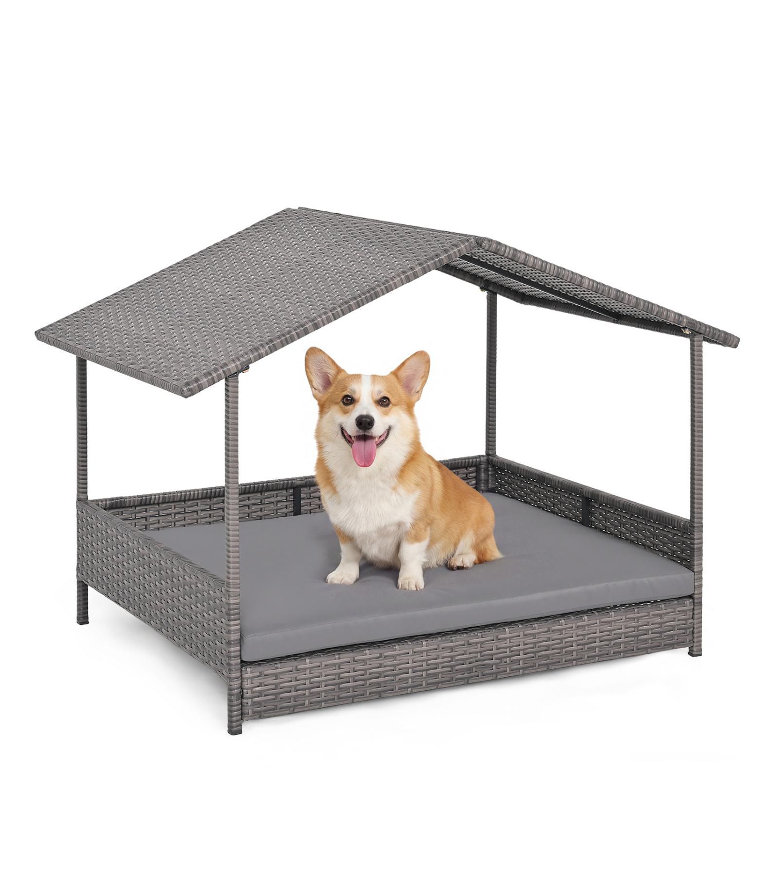 Собачья лежанка COZITO Wicker Dog House Elevated PE Rattan with Canopy
