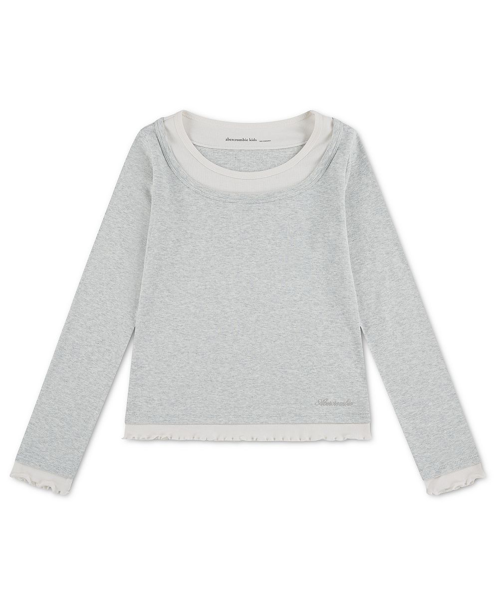 Детская футболка abercrombie kids 4-16 Twofer Layered Long-Sleeve Ruffled Scoop Neck