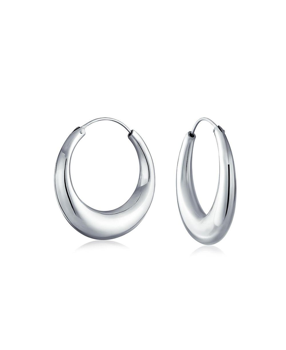 Серьги-кольца Bling Jewelry Simple Plain Circle Crescent Tapered Tube Hollow Puff Tube Round Hoop в серебре Sterling Silver