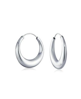 Серьги-кольца Bling Jewelry Simple Plain Circle Crescent Tapered Tube Hollow Puff Tube Round Hoop в серебре Sterling Silver