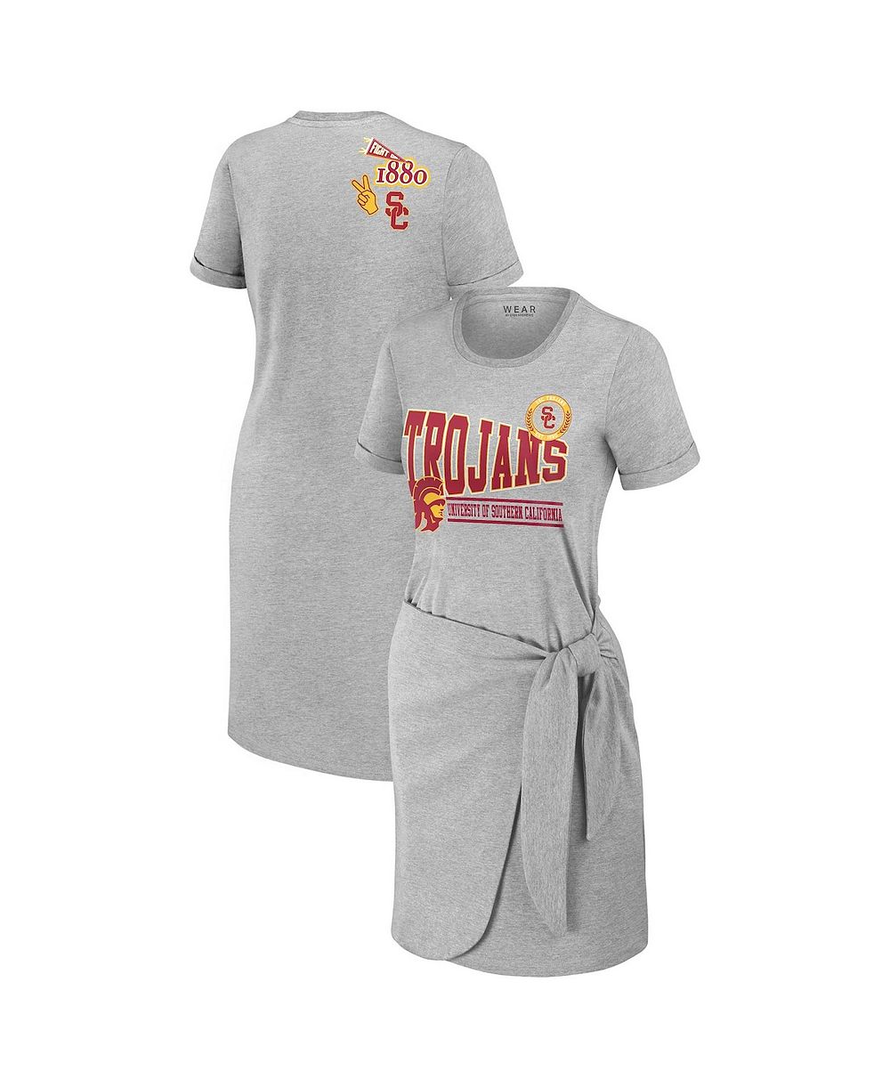 WEAR by Erin Andrews Женское трикотажное платье-футболка USC Trojans меланжевый серый с узлом