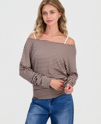 Hippie Rose Juniors' Striped Layered-Look Dolman-Sleeve Top