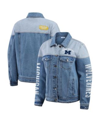 Джинсовая куртка WEAR by Erin Andrews Women's Denim Michigan Wolverines Sleeve Hit Color Block Button-Down