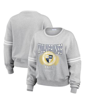 WEAR by Erin Andrews Women's Heather Gray Michigan Wolverines Classic Stripe Pullover Sweater