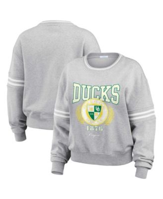 WEAR by Erin Andrews Women's Heather Gray Oregon Ducks Classic Stripe Pullover Sweater