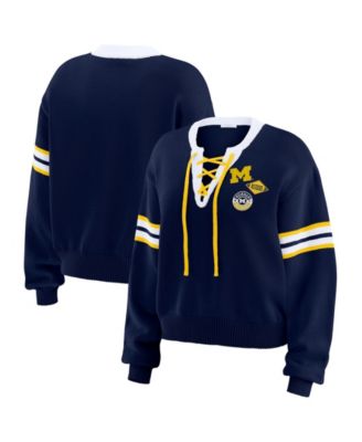 Женский джемпер WEAR by Erin Andrews Navy Michigan Wolverines Lace-Up Pullover