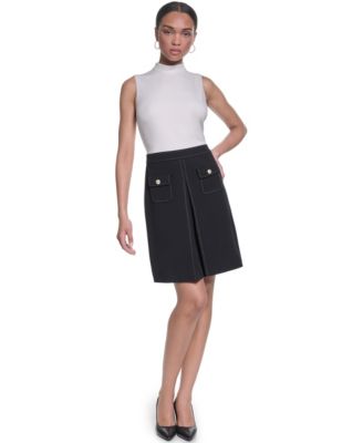KARL LAGERFELD PARIS Women's Mock-Neck with Inverted Pleated Skirt Dress