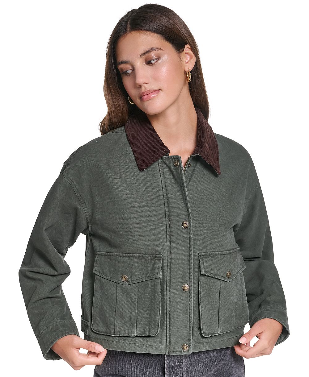 Levi's Women's Cropped Cotton Corduroy-Collar Barn Jacket