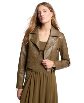Michael Kors Women's Cropped Faux-Leather Moto Jacket