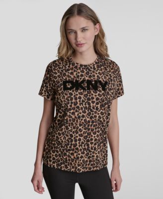 DKNY Sport Женская футболка с леопардовым принтом и логотипом foil