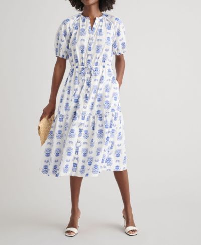 UNTUCKit Women's Stretch Cotton Printed Brigette Midi Dress