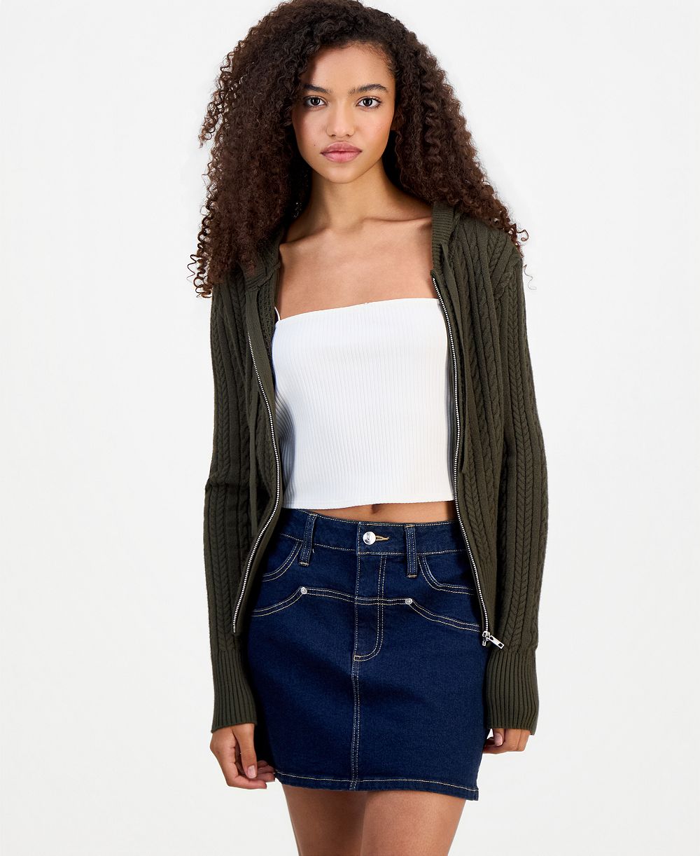 Madden Girl Women's Cable-Knit Zippered Hoodie